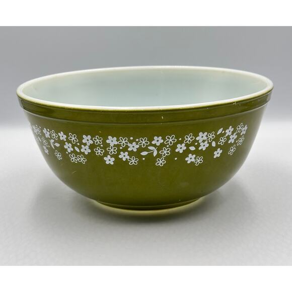 Vintage PYREX 403 Green Crazy Daisy Spring Blossom Glass Mixing Bowl 2.5 Qt - Picture 2 of 8